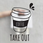 테이크아웃 커피 커피숍 인테리어 스티커 카페스티커 TAKE OUT 펀씽크 올블랙
