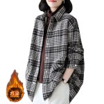 여성용 체크 셔츠 아우터 박시 칼라 셔츠