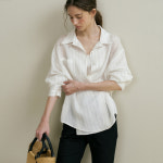 아워코모스 sheer linen stripe wrap shirts comos1437sheer