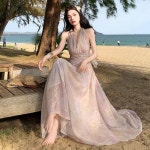 EAMT 여자 플라워 원피스 여름 프렌치 자수 홀터넥 봄 바캉스 롱 스커트 EUNG1