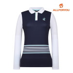 올포유 올포유 여성 스트라이프 포인트 배색 카라 티셔츠 AWTPM3151-915