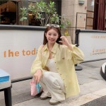 해피유통 여성 리본 자수 폴로넥 루즈핏 캐주얼 긴팔 상의jhbsq L 8851노란색