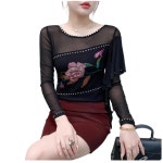 여성 라인 댄스 상의 댄스티 연습복 시니어 라틴 사교 방송 줌바 에어로빅