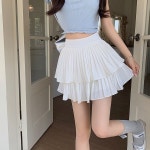 데이트 플레어 하이웨스트 데일리 코튼 여름 통풍 아이트 여자 플리츠 스커트 얇은 A라인 L 흰색