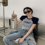 여성 포멀룩 크롭 여름 반팔티셔츠 나그랑 골지티