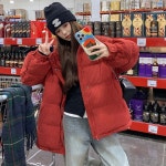 엘럽 여자 패딩다운 점퍼 90 오리털 코듀로이 패딩 시크 발랄한 하이넥 긴팔 코트 원템1