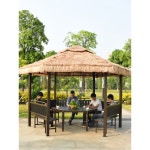 마당 빌라 농가락 다수정경구 야외 초가육각정단정 정원 조립식 전원주택 원두막 사각 나무 정자 2층 초가육각정단정