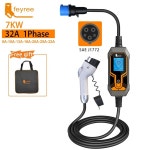 Feyree 휴대용 EV 충전기 Wallbox Type2 케이블 32A 7KW CEE 플러그 박스 j1772 차량용 어댑터