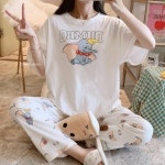 여성 상하의 세트 덤보 봄 잠옷 면 여성실내복 반팔 긴바지 홈웨어 파자마 귀여운 라운지웨어1654