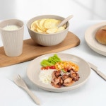 LAERJIN 56피스 밀짚 식기 세트 깨지지 않는 재사용 가능한 식기세척기 전자레인지 안전 접시 그릇 야외 캠핑 컬러풀 Colourful