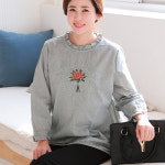 엄마옷 백합사 여성용 면 프릴 포켓 꽃자수 블라우스 티셔츠 40대 50대 미시옷 중년여성의류 마담 미시 L 77 P211BL405