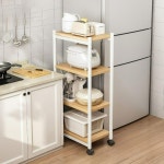 좁은 틈새 선반 수납장 진열 렌지대 주방 이동식 A 오크