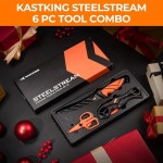 KastKing SteelStream 6p 낚시 도구 키트 - 랜야드 필렛 나이프 플로팅 피쉬 립 그 땋은 가위 리트랙터 남성용 선물 내식성 플라이어
