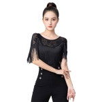 여성 프린지 태슬 트림 레이스 연습 볼룸 라틴 살사 댄스 블라우스 셔츠 상의 Small