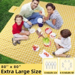 ZAZE 엑스트라 라지 피크닉 야외 담요 80 x80 깅엄 그린 i e s 방수 매트 80x80 접이식 해변 캠핑 잔디 공원 결혼식 등록부 i e s
