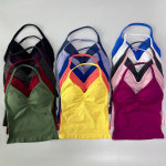 Impact Longline Strappy Gym Top Backless 여성 패드가있는 내장 브래지어 의류 러닝 요가 조끼 탱크