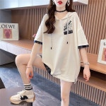 besteffie 여성 여름 반팔 후드 티셔츠 캐주얼 루즈핏 프린트 면티 여름여성후드티 K97