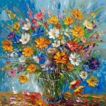 숫자로 유화 프레임이있는 캔버스에 꽃 DIY 페인트 Handpaint