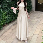 히또리 여신룩 홀터넥 실키 나시 블라우스 롱 스커트 세트 S C0392