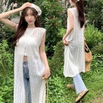 뷔스티에 나시 레이어드 롱원피스 펀칭 레이스 시스루