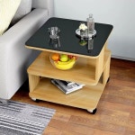 이동식 거실 테이블 탁자 유리 협탁 쇼파 간이 바퀴 1 올 무유리 40 40 49