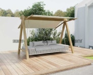 원목 흔들 의자 소파 야외 비가림막 리조트 전원주택 마당 펜션 어두운나뭇결 싱글스윙