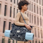 여성용 요가 매트 가방 캐리어 여행용 캔버스 토트 여행 사무실 비치 운동용 필라테스 어깨용 WLLWOO Leaf