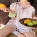 에이치에스라이프 잠옷 파자마 홈웨어 여자 반팔 상하세트 리본 여름