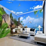 초대형 패브릭 포스터 야자수 해변 벽 인테리어 보푸른 면 벨벳