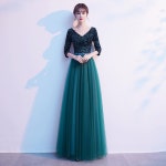 그린 스팽글 튤 브이넥 합창단 드레스 연주 촬영 스냅 WA338