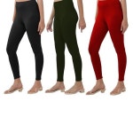 리라 Lyra 울트라 소프트 면 프리 사이즈 발목 길이 레깅스 여성용 - 3팩 플러스 올리브