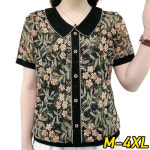 씨유언니 여성 캐주얼 플라워 반팔티 루즈핏 슬림 블라우스 데일리룩 50대 60대 A옵션 M