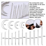 Yizzvb 46개 가죽 스티칭 재봉 키트 끈 끌 왁스 실 대형 바늘이 포함된 도구 공예 프로젝트 DIY 작업용