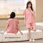 황토 숯가마 옷 사우나옷 뜸방 사우나 뜸옷 긴팔 찜질방옷 커플 잠옷 B 여성핑크