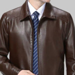 해피유통 남성 소가죽 재킷 슬림 스탠드 칼라 가죽 재킷 jhwj 170 88A 브라운-슬림핏