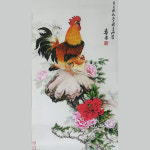 수닭그림 닭그림 꽃그림 모란꽃그림 꽃족자