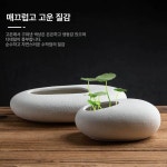 도자기 자연석 물확 화분 수경 수경재배 항아리 인테리어 장식 옹기 수련 수반 타원형 화이트문양 트럼펫