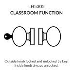 상업용 도어 잠금 노브 원통형 교실용 기능 키 외부 스테인리스 스틸 - UL ANSI BHMA 2등급 대사관 시리즈 LH5305OB US32D