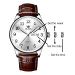 OLEVS 남성용 시계 읽기 쉬운 캐주얼 가죽 데이트 방수 페이스 손목시계 rown-blue face 6898-B