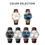 OLEVS 남성용 시계 읽기 쉬운 캐주얼 가죽 데이트 방수 페이스 손목시계 rown-blue face 6898-B