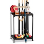 EXTCCT 당구대 스틱 홀더 - 풀 큐 랙 바닥 스탠드 탁구 패들 하드우드 12개의 테이블 액세서리 정리함