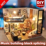 미니어처 하우스 만들기 키트 DIY 장식 음악 블록 접합 조립 목조 주택 가구