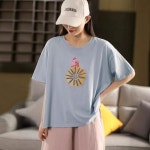 여성 여름 면 반팔 프린트 풀오버 캐주얼 티셔츠 상의 OP1 A07Z25