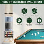 에니그마소울 풀 스틱 홀더 - 큐 받침대와 볼 홀더가 7개의 랙 벽걸이 나무 테이블 액세서리 장비 정리함 게임룸 남성용 당구 동굴