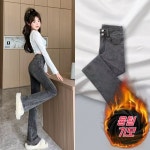 이지로지엑스 슬림핏 나팔 바지 하이웨스트 기모청바지 데님팬츠 다크그레이 M