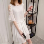 여성용 여름 시폰 원피스 오프숄더 캐주얼 데일리 미니 원피스 H4677