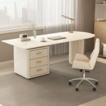 반타원 테이블 서랍장 세트 프랑스식 모던 보드 책상100x60x75 심플 아이보리130 70 75CM둥근원 색 의자 4개 가죽 방석