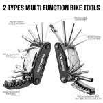록브로스 16 1개 다기능 자전거 공구 키트 - 앨런 렌치 타이어 레버가 포함된 휴대용 접이식 멀티툴 사이클링