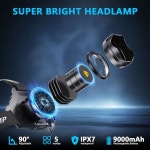 AMaker LED 충전식 헤드램프 5가지 모드와 IPX7 레벨 방수 USB 줌 헤드램프로 매우 밝음 야외 캠핑 달리기 자전거 타기 클라이밍을 위해 90... 