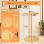 졸렌소이 풀 스틱 홀더 바닥 스탠드 - 원형 당구 큐 랙 당구대 액세서리 8개의 큐 나무로 된 독립형 게임룸 당구장 장식용